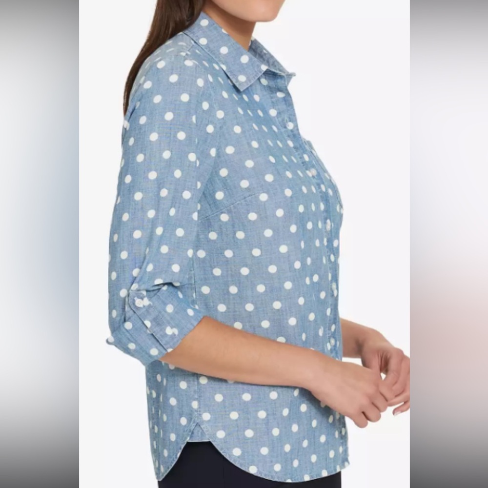 🇺🇸Tommy Hilfiger Denim linen styleChambray Shirt with polka Dots🇺🇸